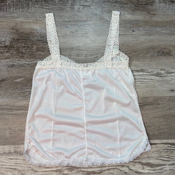 Vintage Ivory Satin Lace Camisole Top Babydoll Fit Balletcore Coquette - Picture 5 of 5